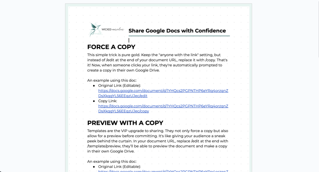 share google docs - preview mode