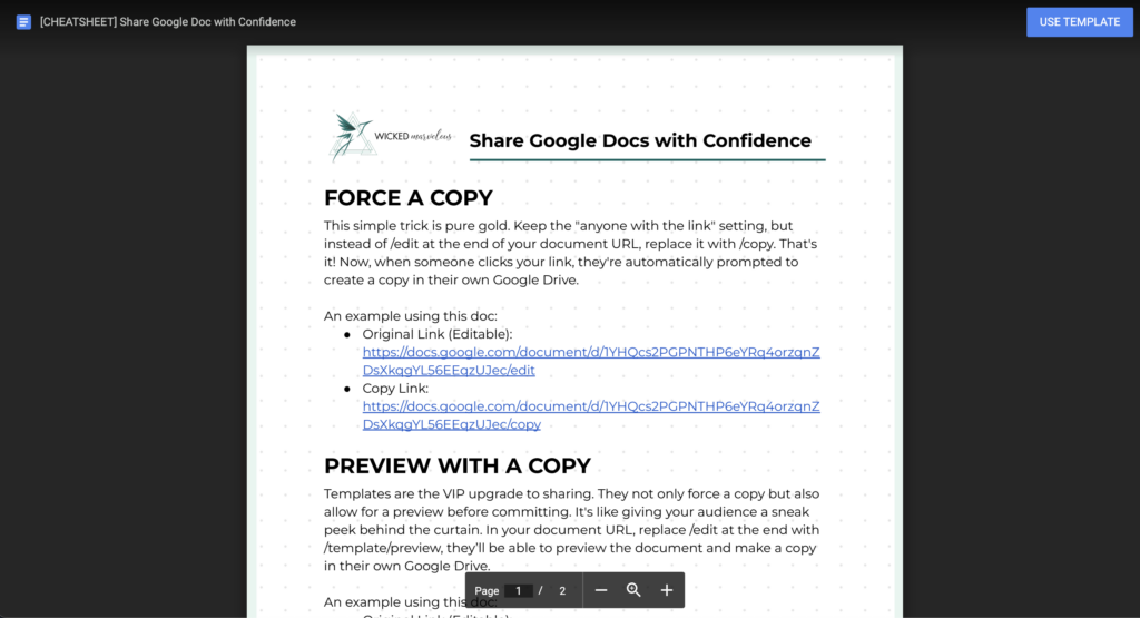 share google docs - template with preview